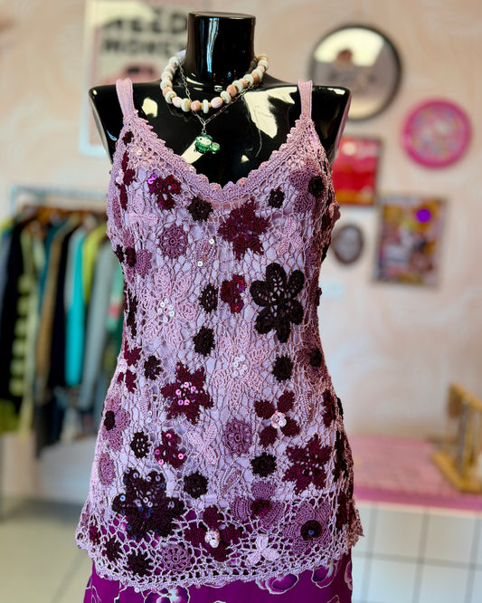 Débardeur en crochet et sequins | T. XL