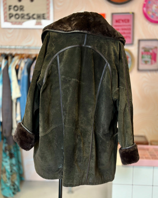 Manteau en cuir kaki | T. XL / XXL