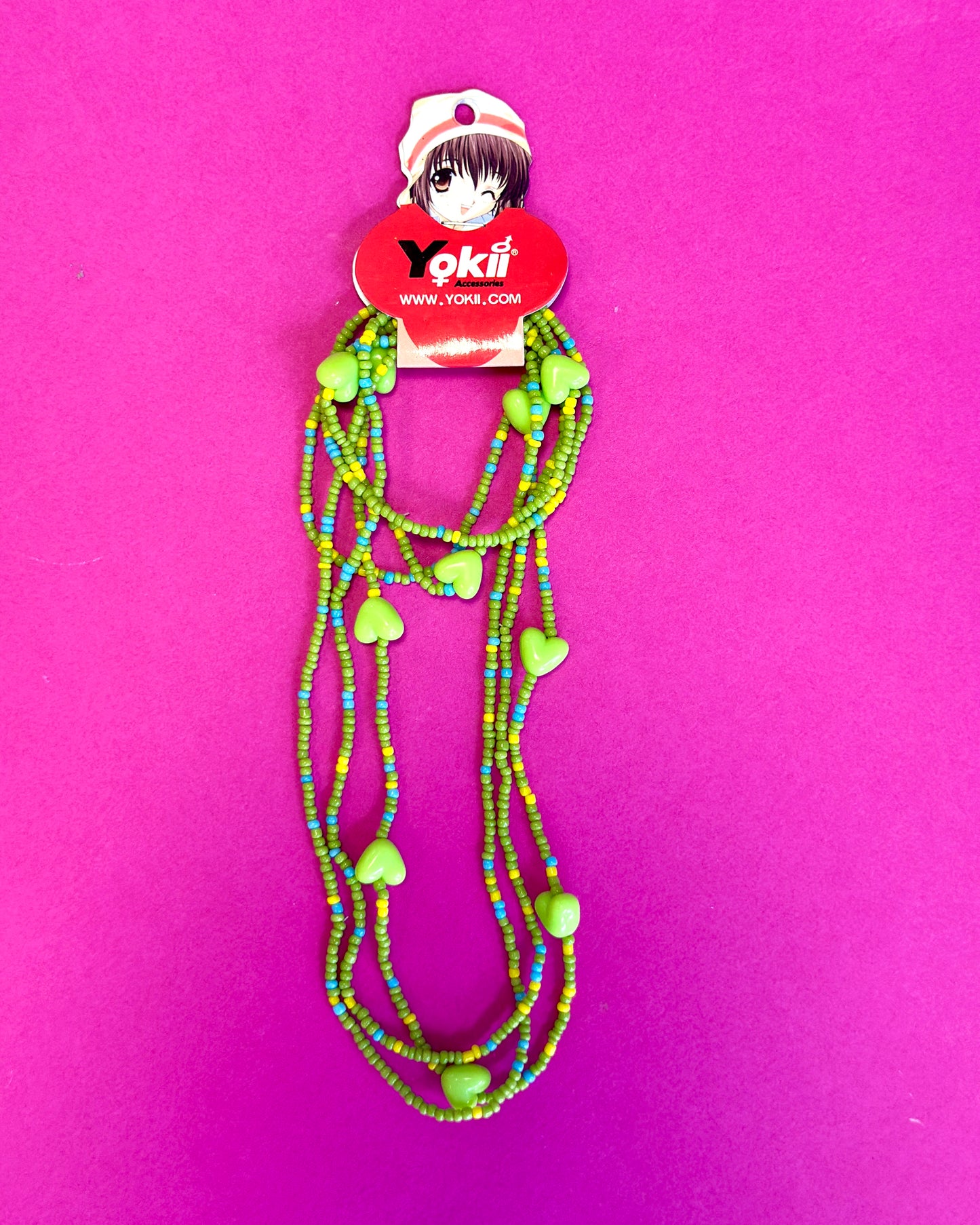 Ensemble collier + bracelet en perles | Coeurs verts