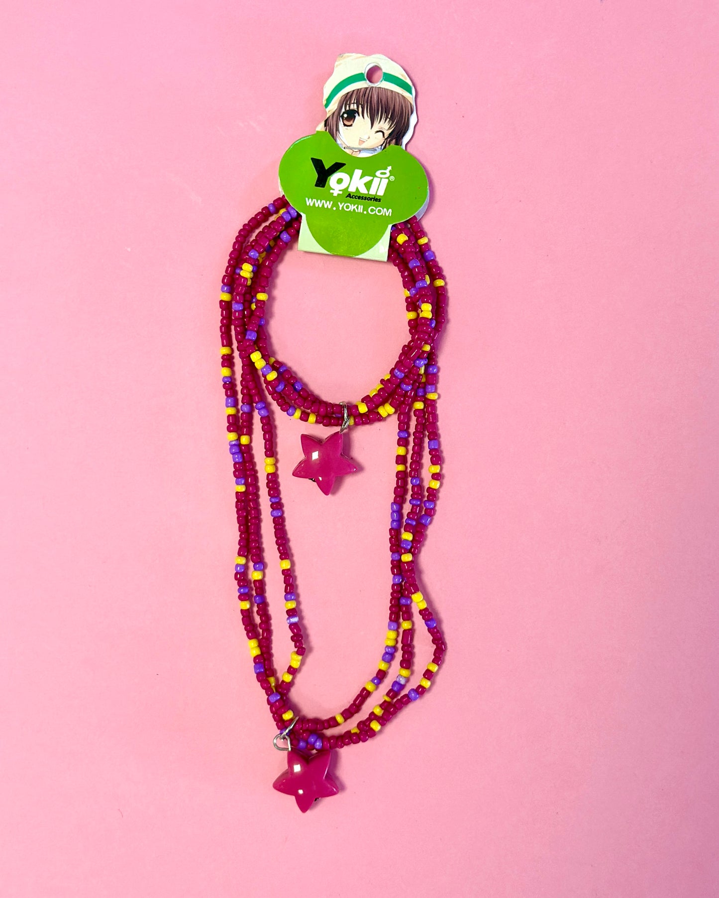 Ensemble collier + bracelet en perles | Charms Étoile Rose