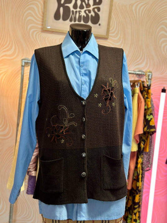 Gilet sans manches marron à broderies | T. XL / XXL