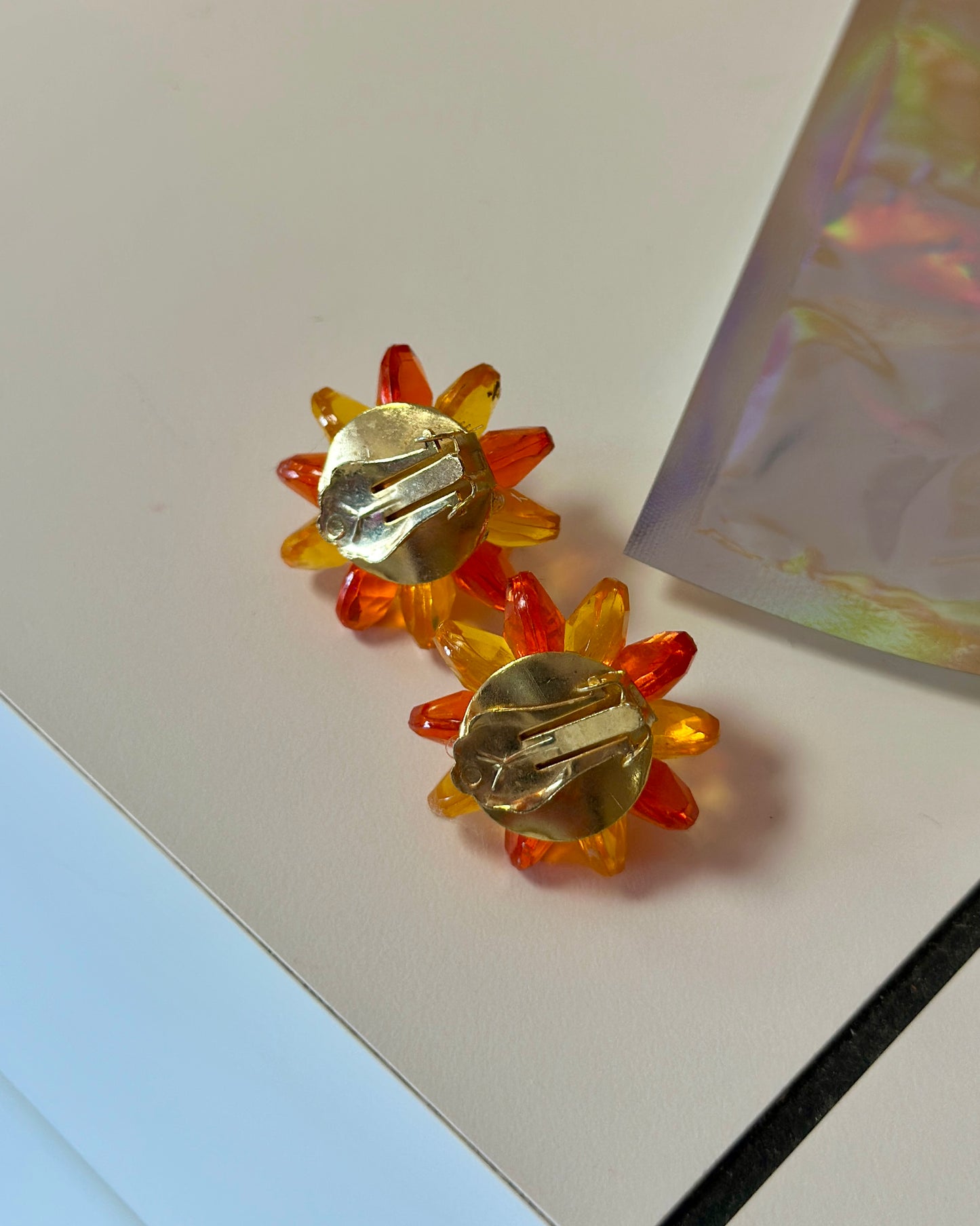 Boucles d'oreilles à clips fleur orange