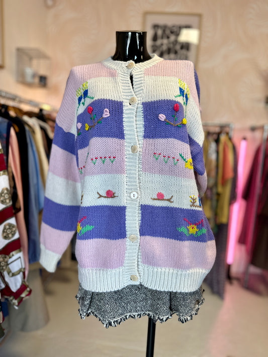 Cardigan à rayures et broderies | T. L / XL