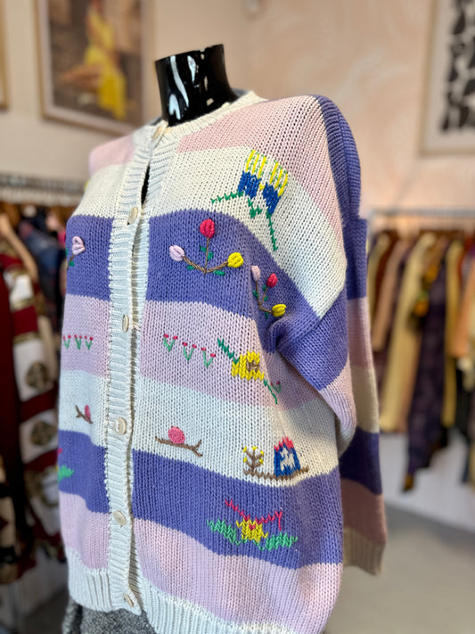 Cardigan à rayures et broderies | T. L / XL