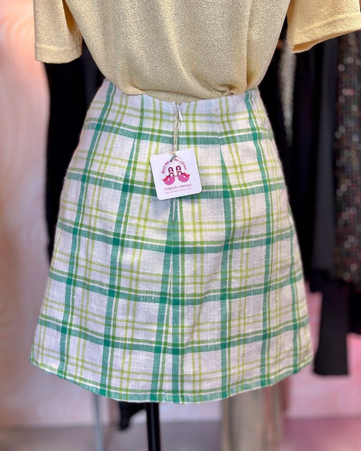 Jupe courte tartan vert plissée | T. 34