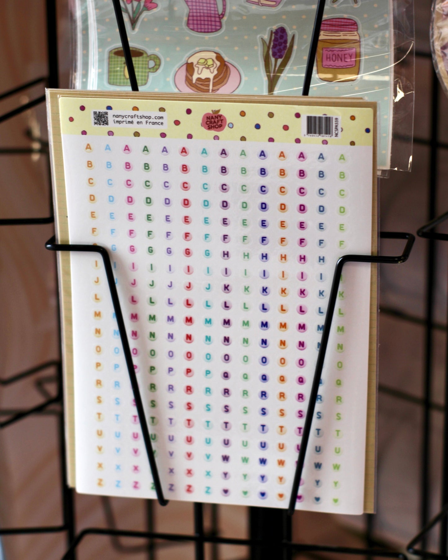 Planche stickers alphabet perles multicolores