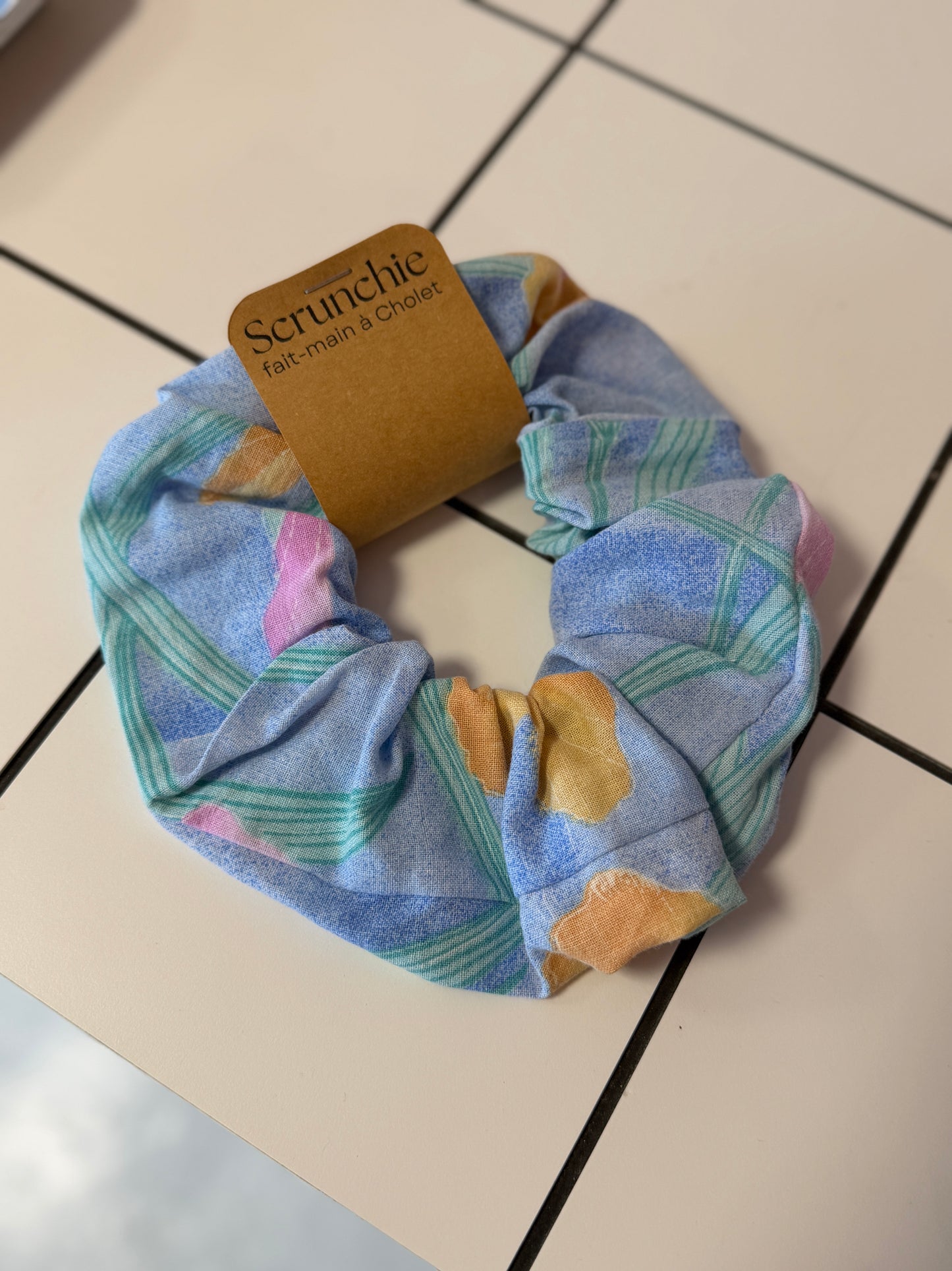 Big Scrunchie Bleu Pastel à fleurs