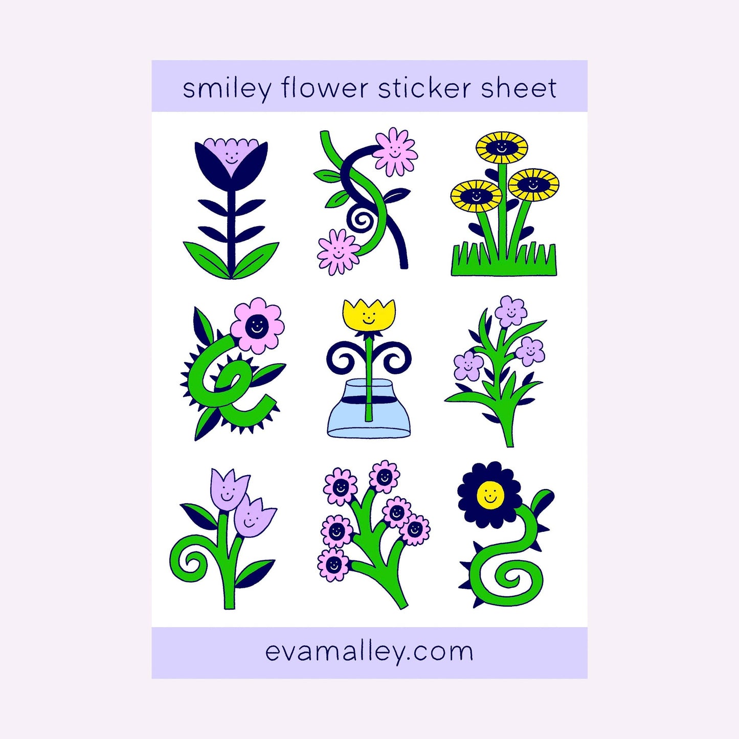 Planche d'autocollants Fleurs Smiley (A5)