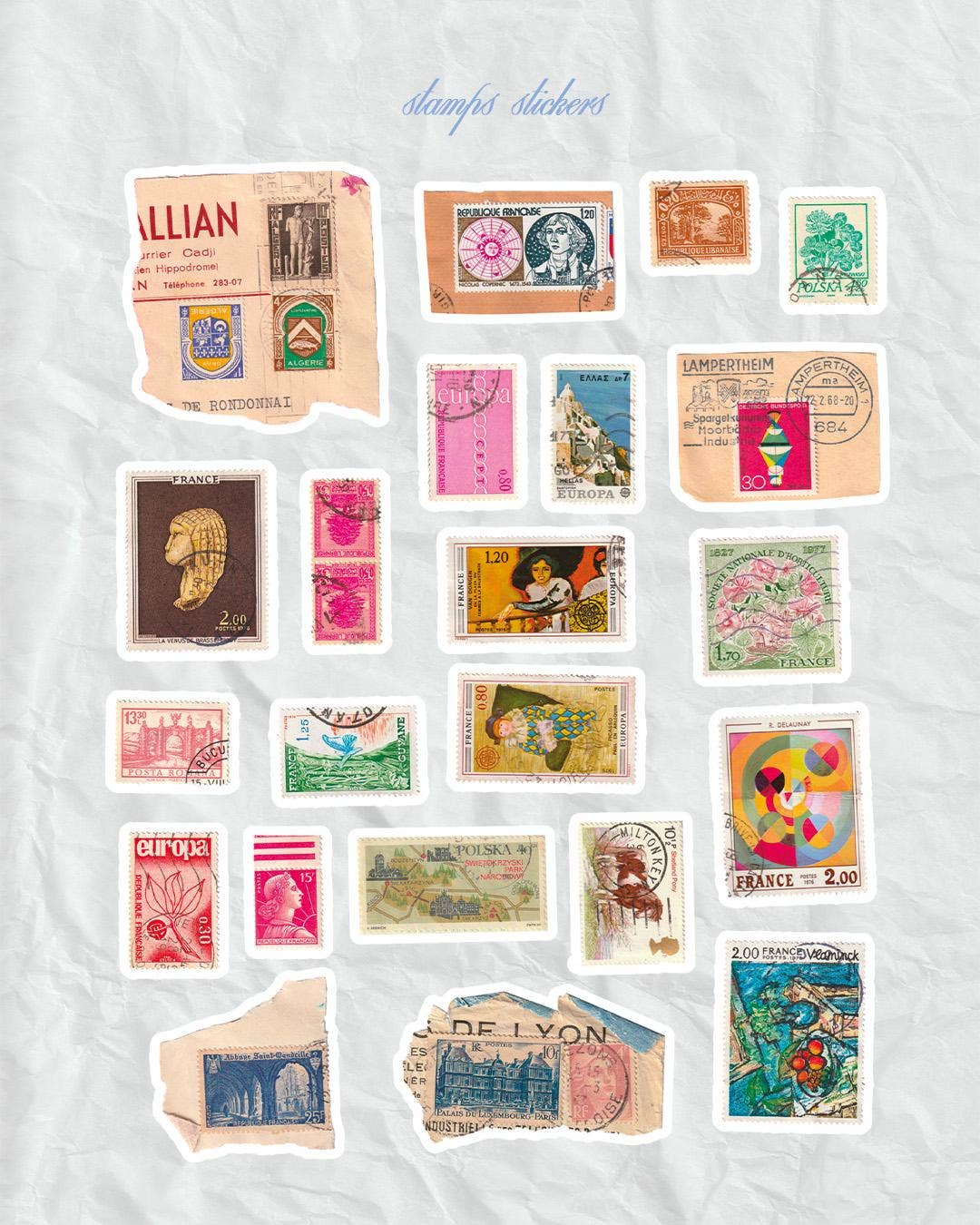 Planche de stickers timbres