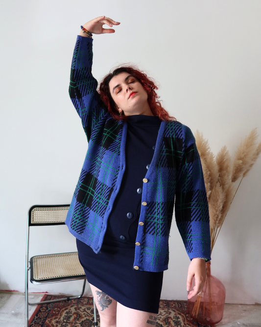 Cardigan à carreaux bleu | T. XL