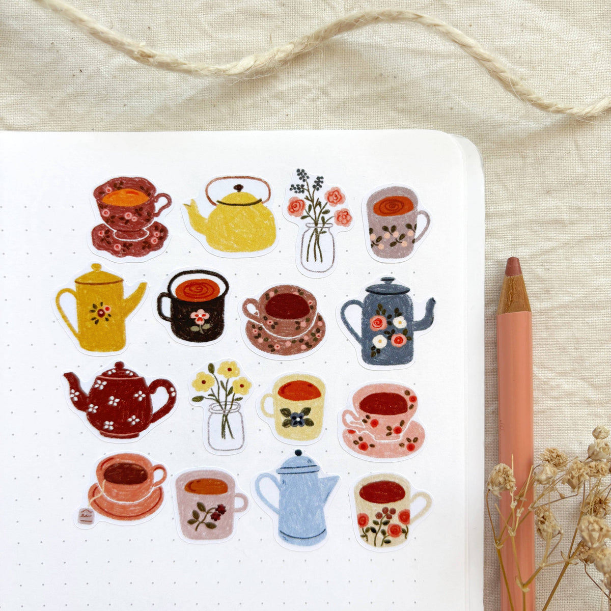 Planche d'autocollants - Petites tasses de thé