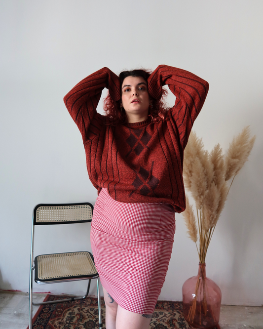 Jupe courte pied de poule rouge | T. M