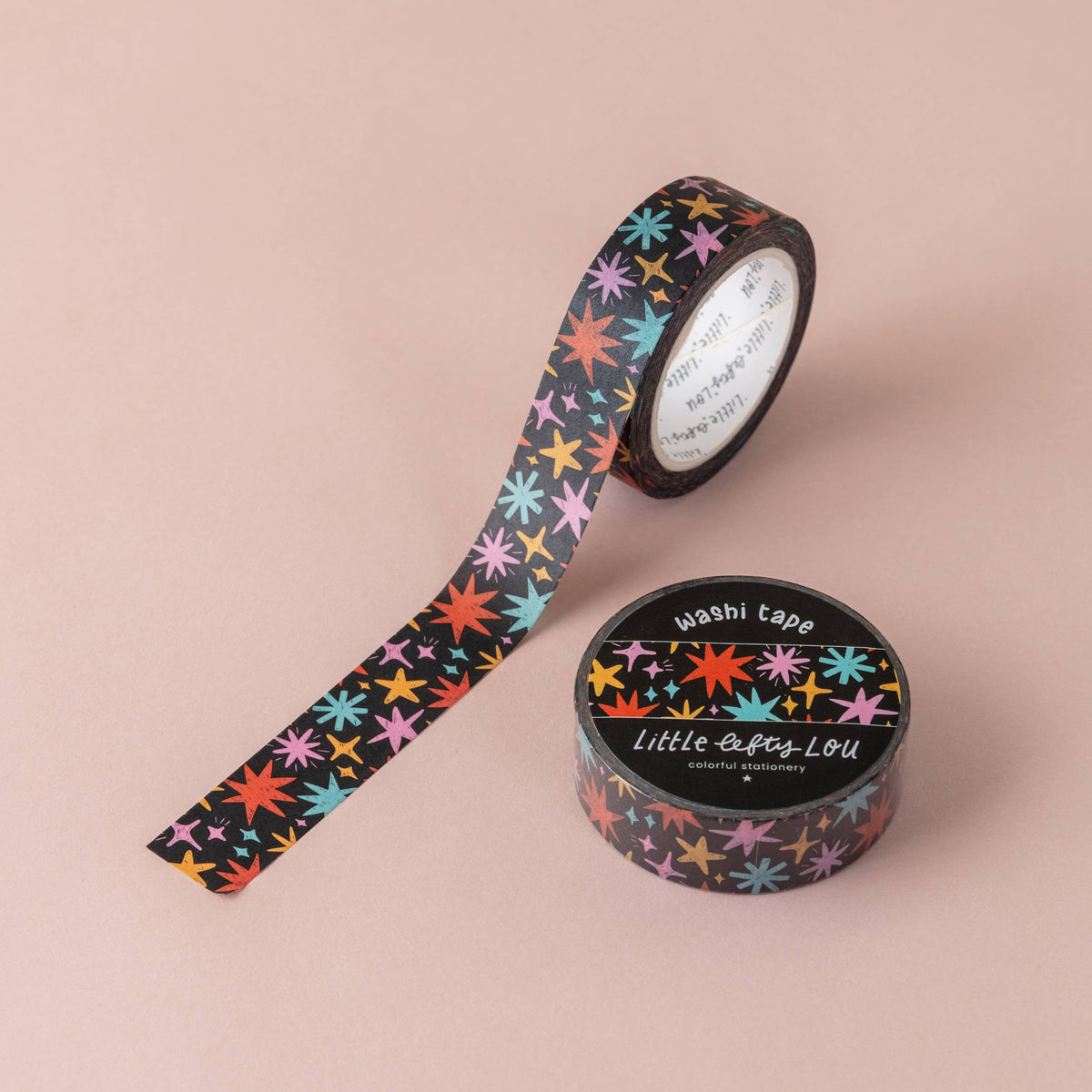 Washi Tape - Noir à étoiles colorées