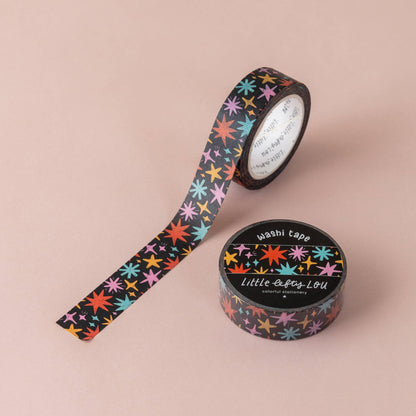 Washi Tape - Noir à étoiles colorées