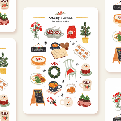 Planche d'autocollants A6 - Café d'hiver