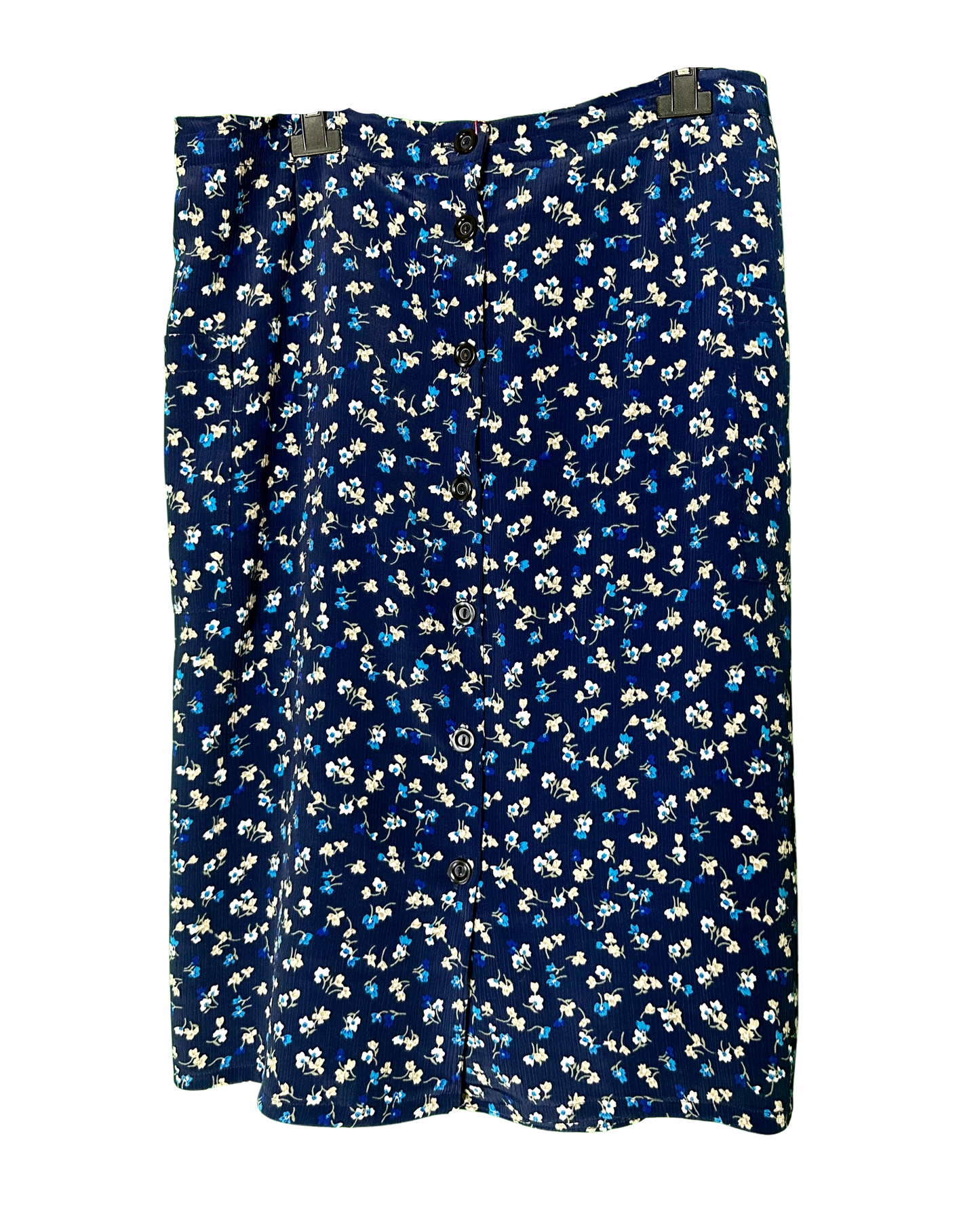 Jupe bleu marine boutonnée à fleurs | L
