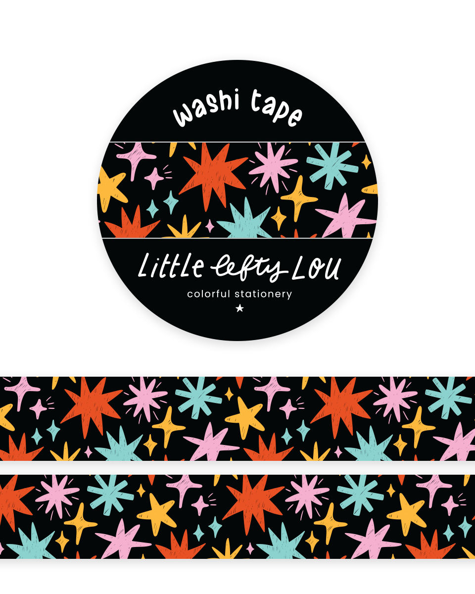 Washi Tape - Noir à étoiles colorées