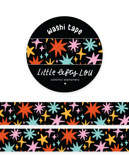 Washi Tape - Noir à étoiles colorées
