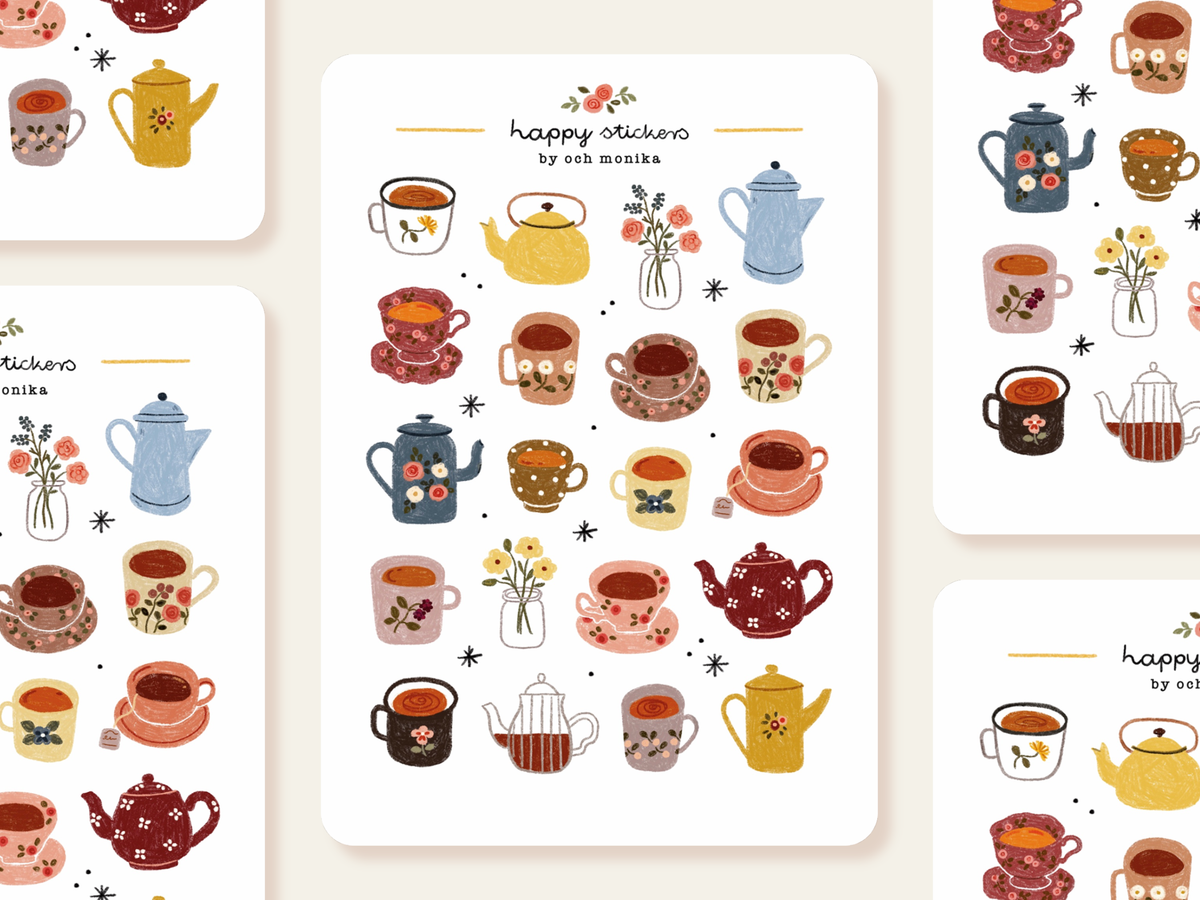 Planche d'autocollants - Petites tasses de thé