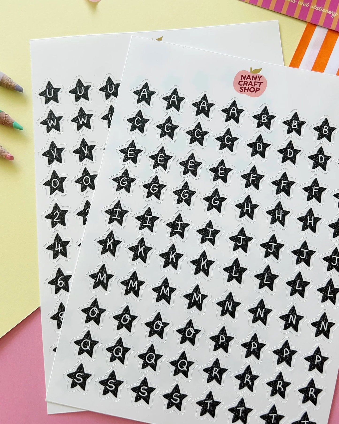Planche de stickers alphabet étoiles | 2 planches