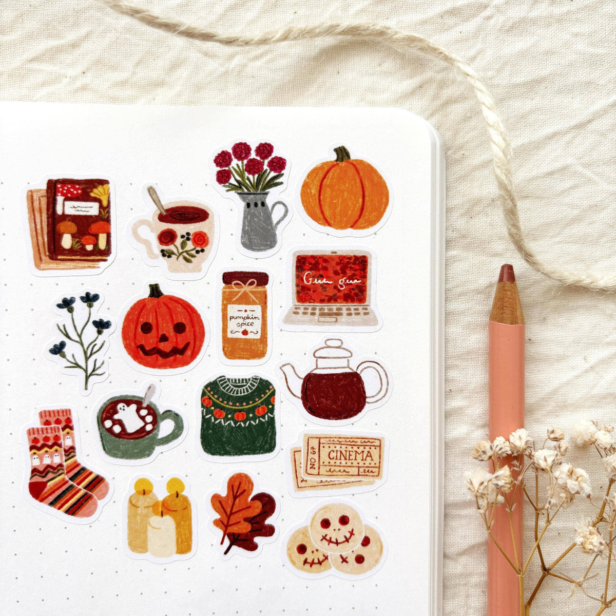Planche d'autocollants A6 - Halloween cosy