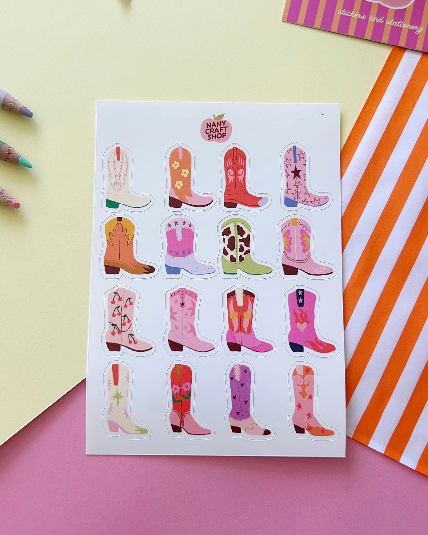 Planche de stickers bottes de cowboy A6