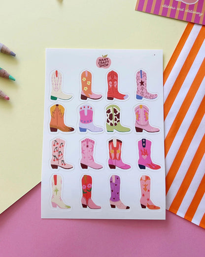 Planche de stickers bottes de cowboy A6