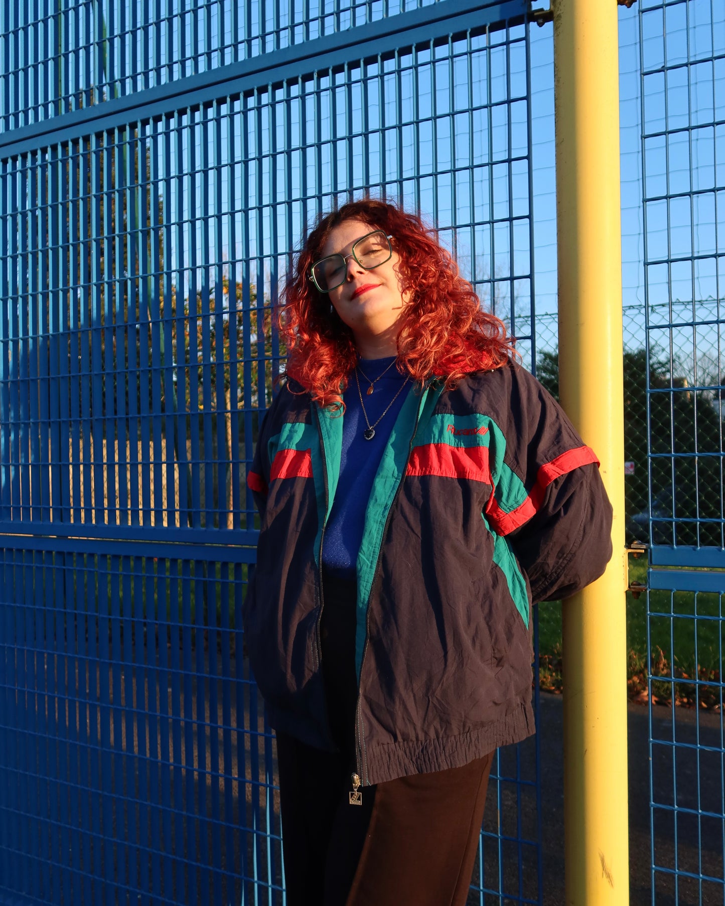 Veste de sport turquoise & rouge | T. XL