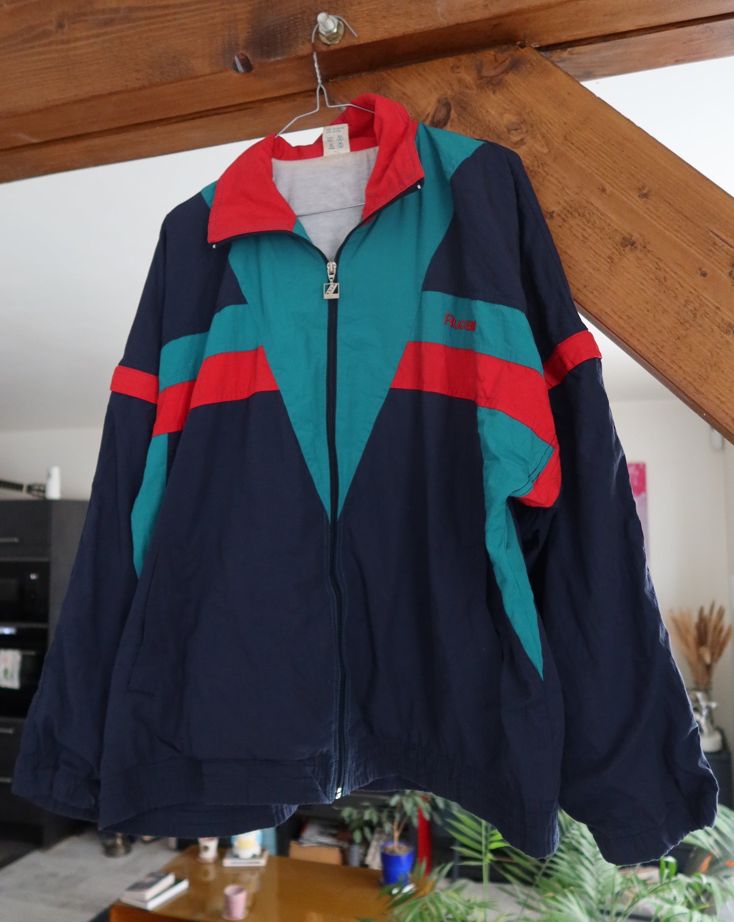 Veste de sport turquoise & rouge | T. XL