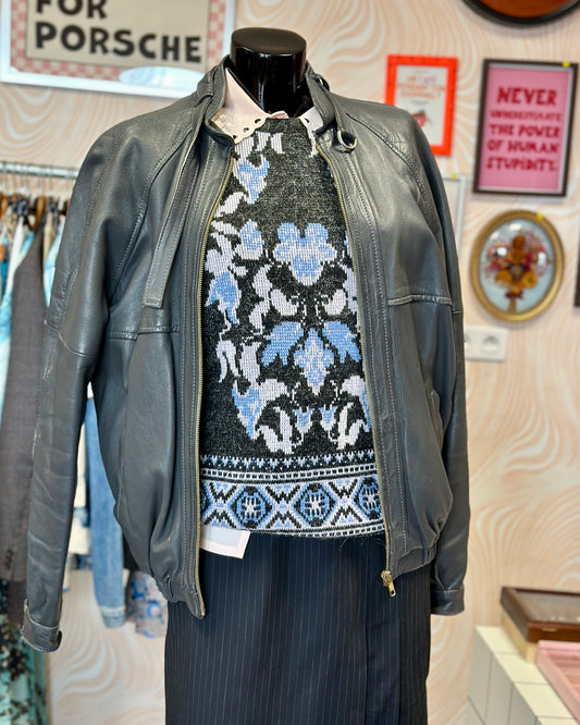 Veste bomber en cuir gris | T. M