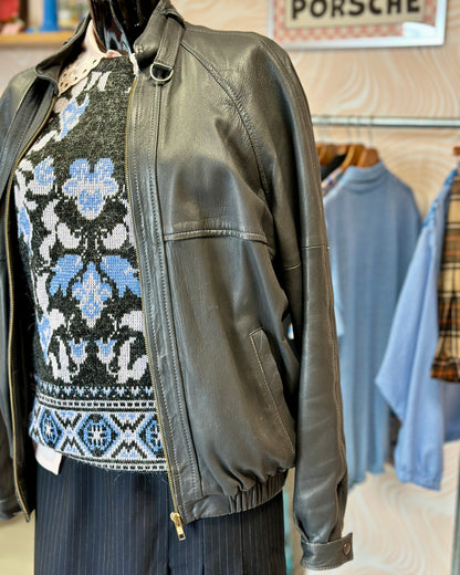 Veste bomber en cuir gris | T. M