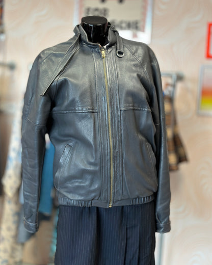 Veste bomber en cuir gris | T. M