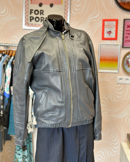 Veste bomber en cuir gris | T. M