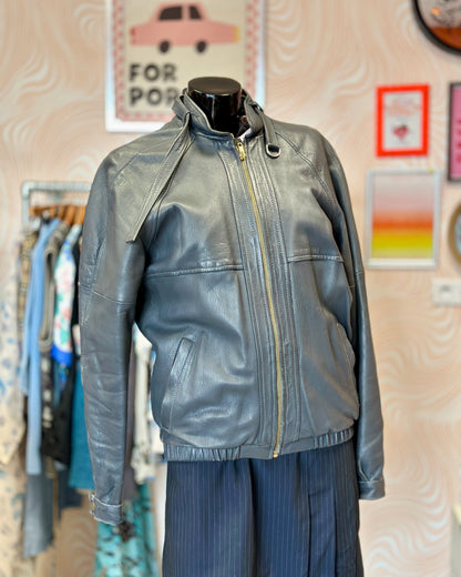 Veste bomber en cuir gris | T. M