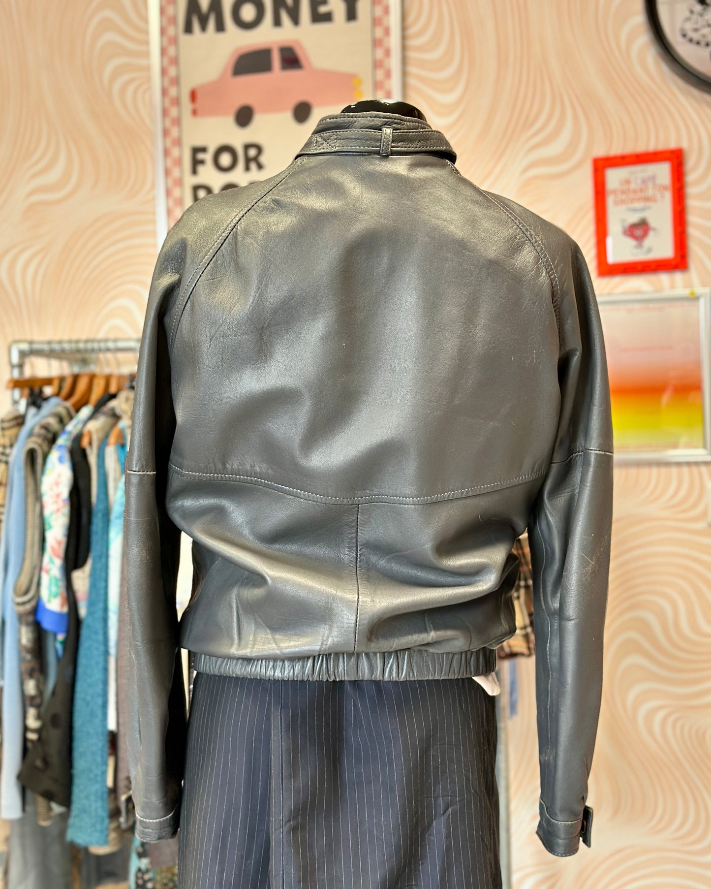 Veste bomber en cuir gris | T. M