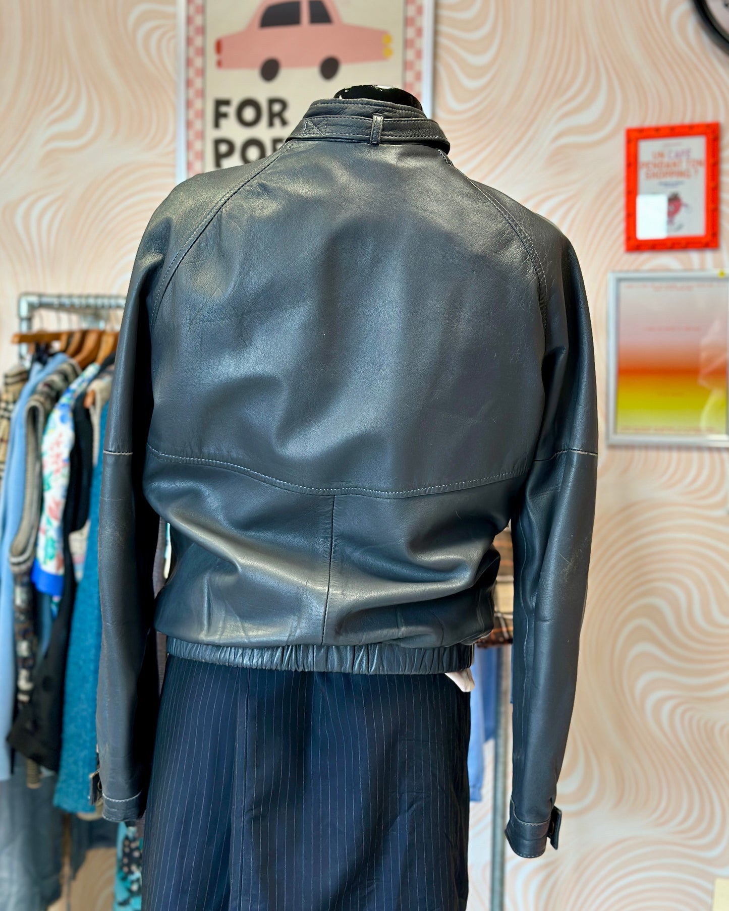Veste bomber en cuir gris | T. M
