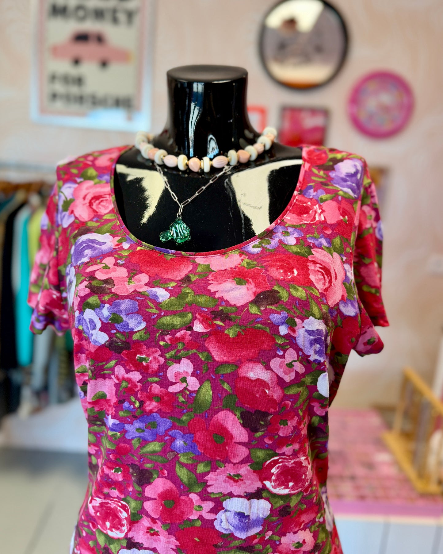 T-shirt rose à fleurs | T. M