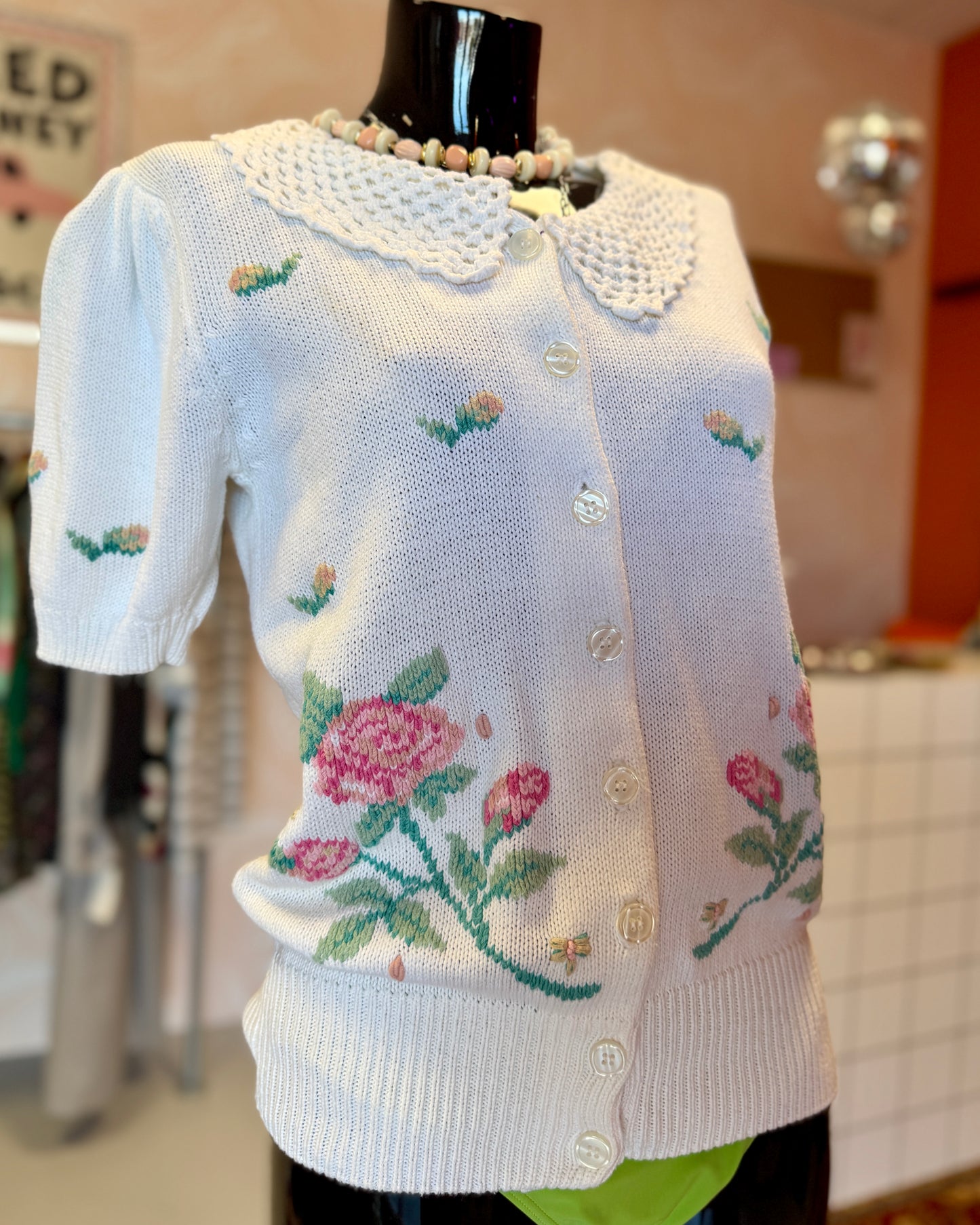 Cardigan manches courtes, brodé | T. M