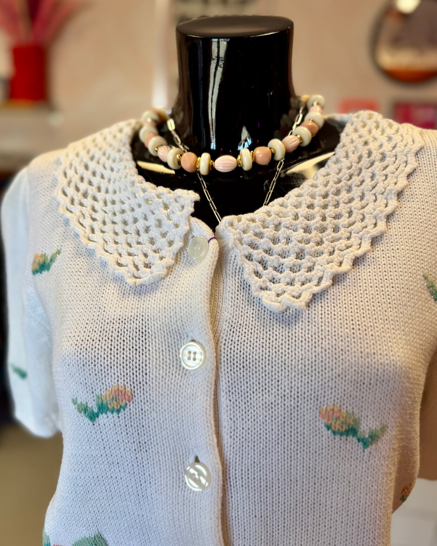 Cardigan manches courtes, brodé | T. M