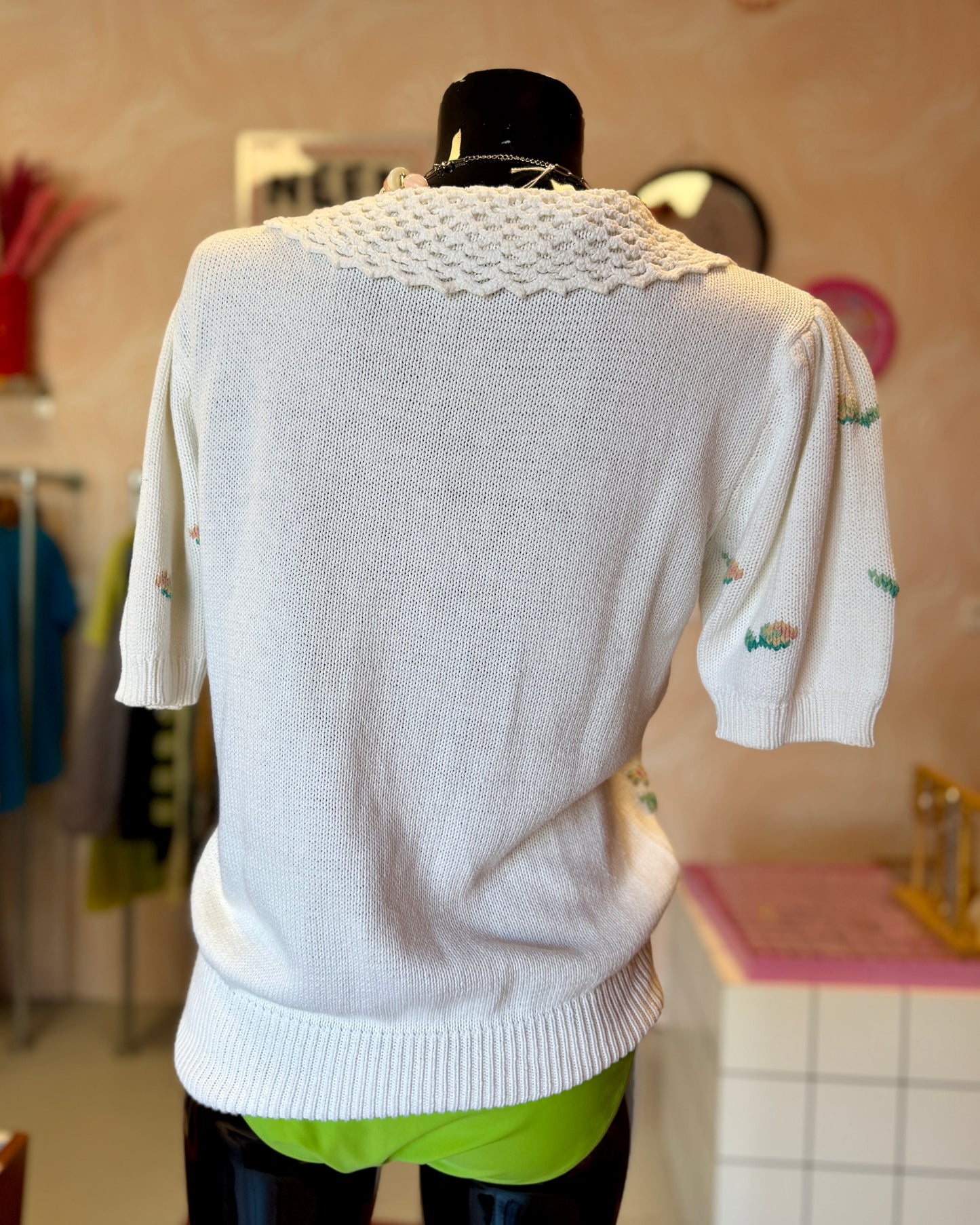 Cardigan manches courtes, brodé | T. M