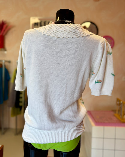 Cardigan manches courtes, brodé | T. M