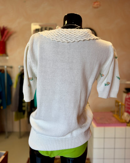 Cardigan manches courtes, brodé | T. M