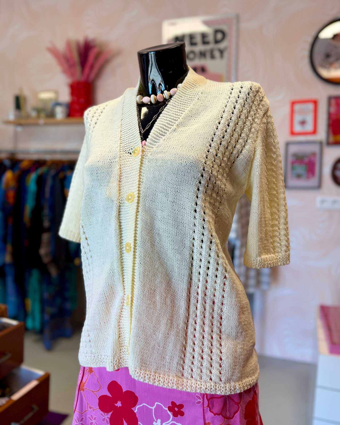 Cardigan manches courtes jaune pastel | T. M
