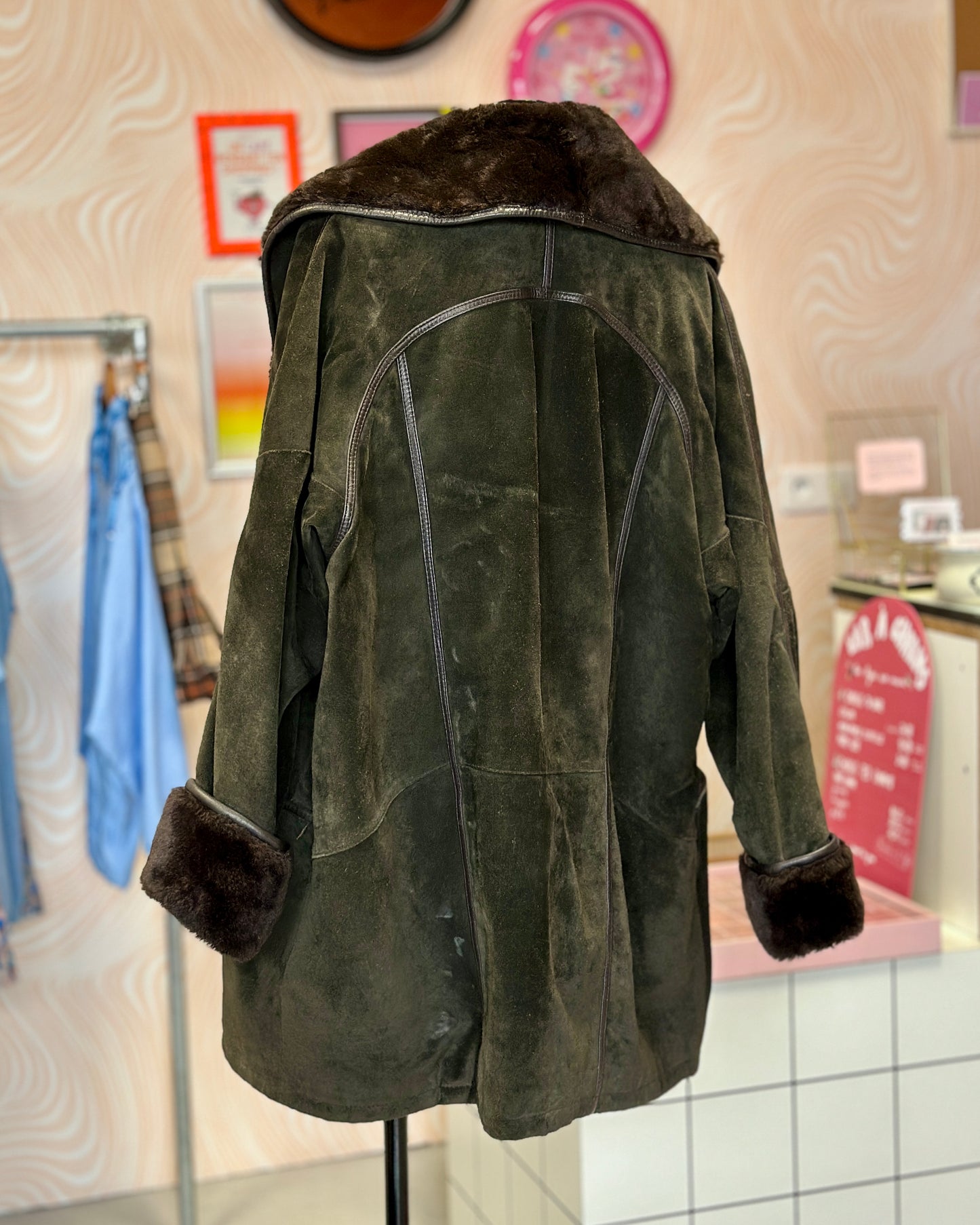 Manteau en cuir kaki | T. XL / XXL