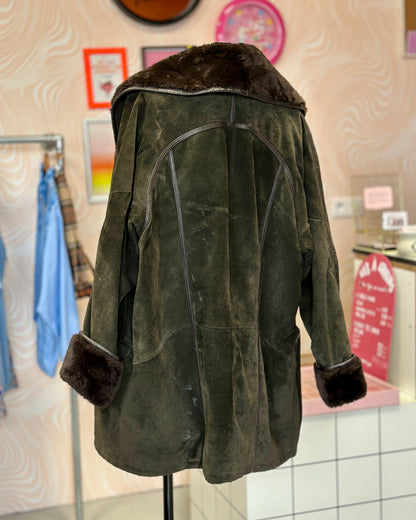 Manteau en cuir kaki | T. XL / XXL