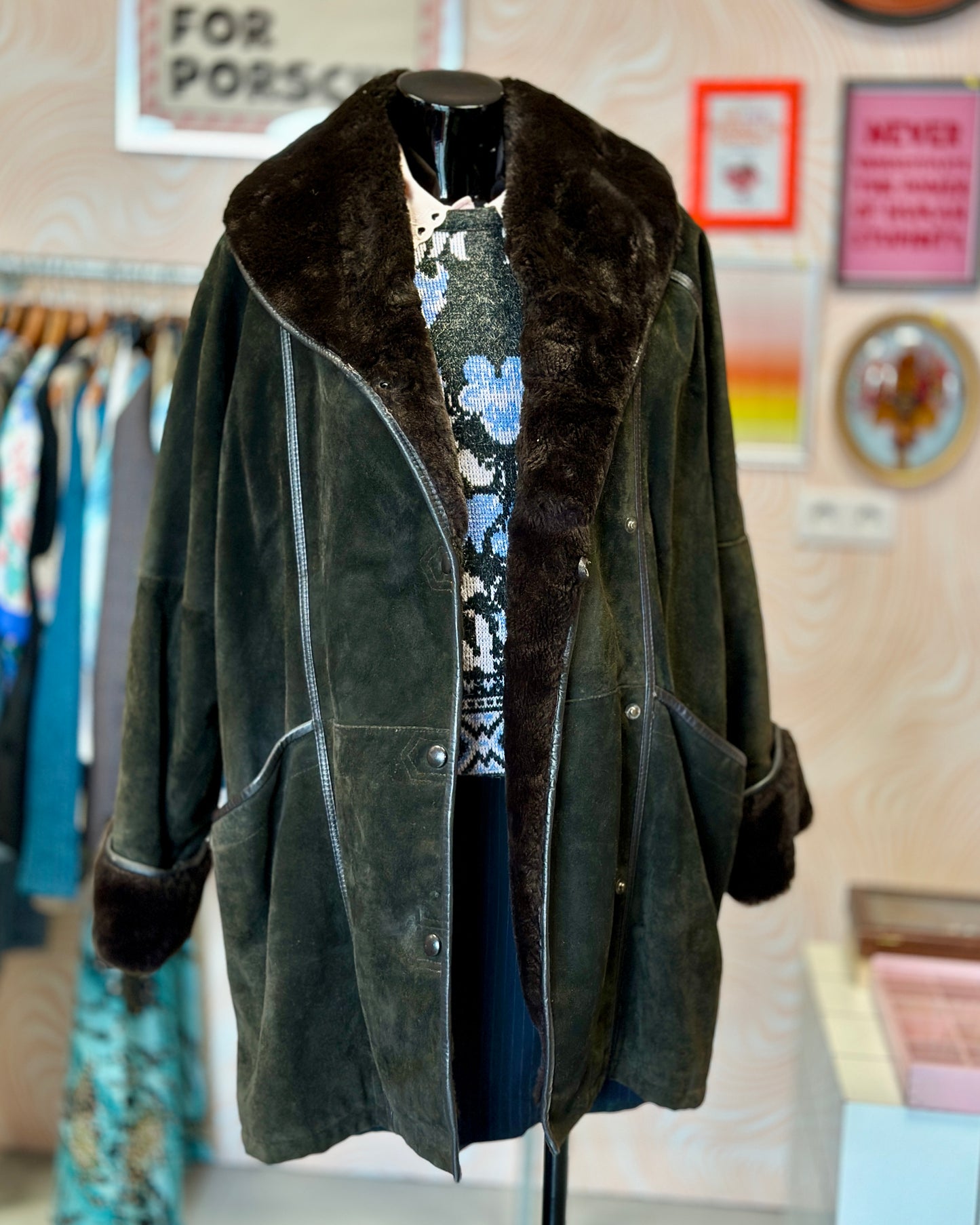 Manteau en cuir kaki | T. XL / XXL