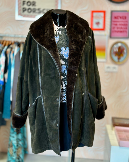 Manteau en cuir kaki | T. XL / XXL