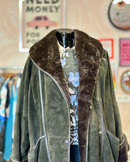 Manteau en cuir kaki | T. XL / XXL