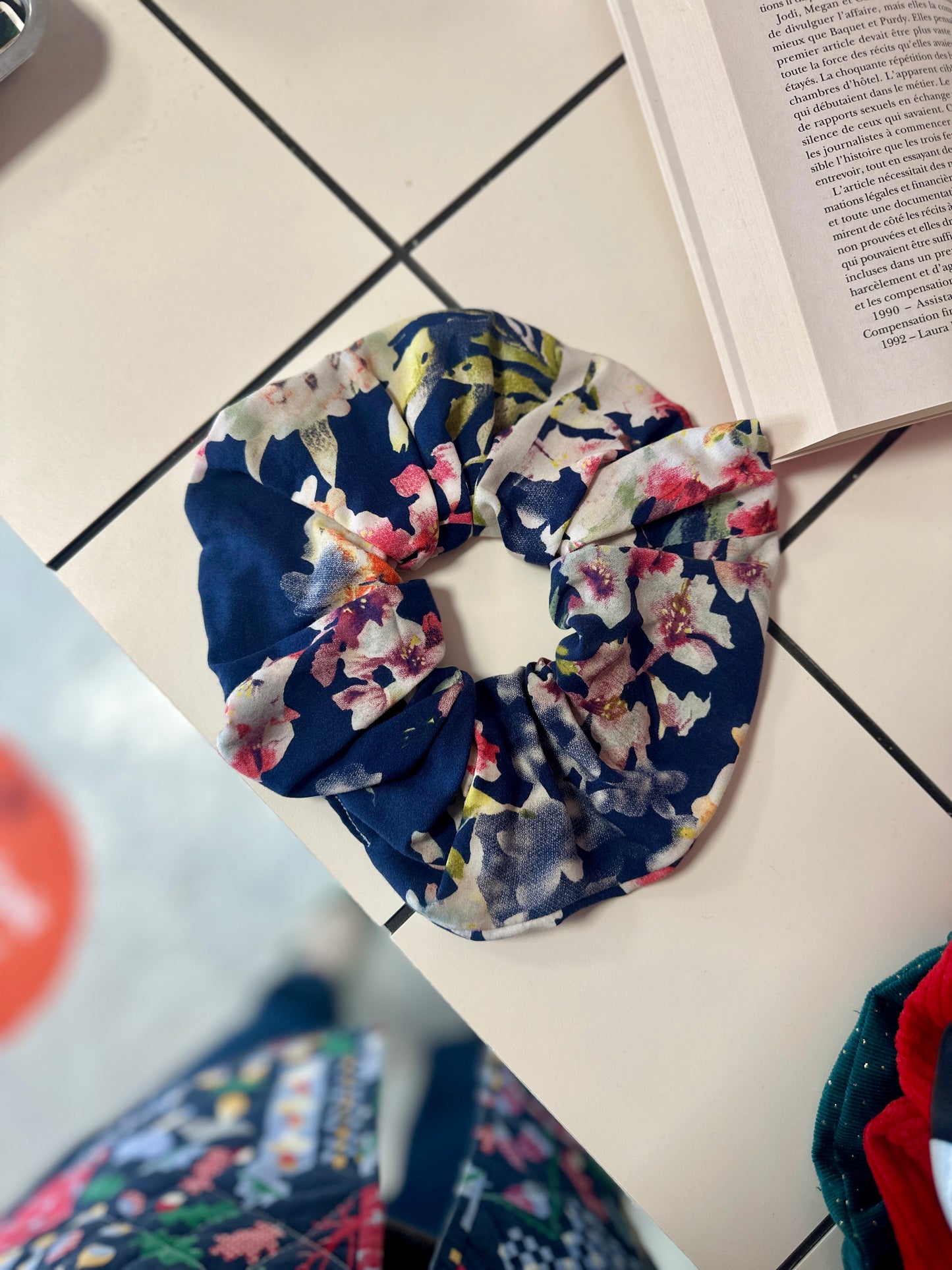 Big Scrunchie Bleu à Fleurs