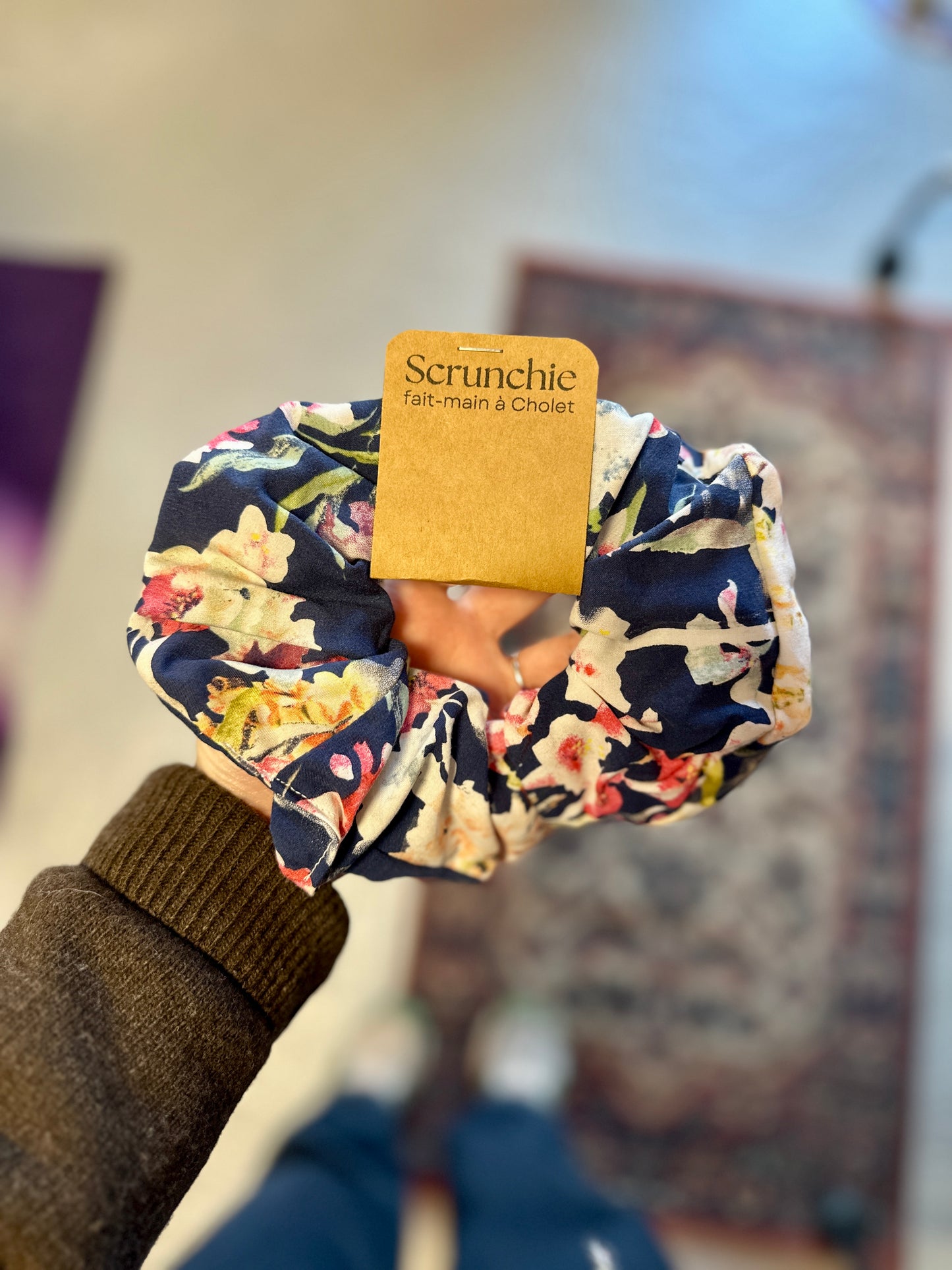 Big Scrunchie Bleu à Fleurs